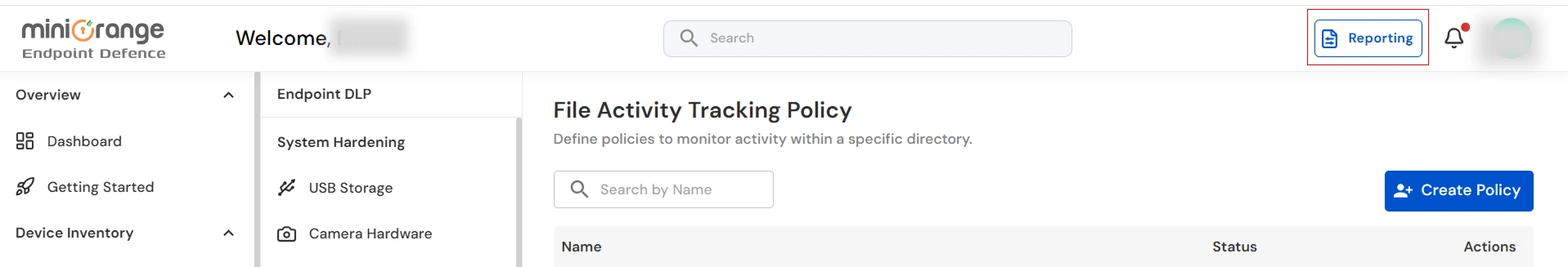 miniOrange Endpoint DLP Reporting dashboard