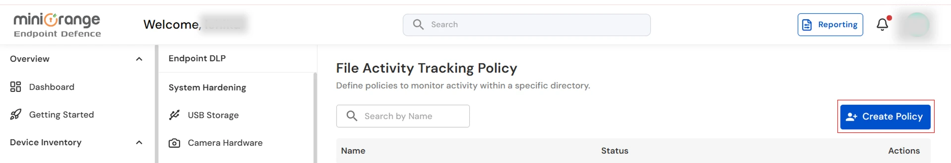 miniOrange Endpoint DLP File Activity Create Policy page