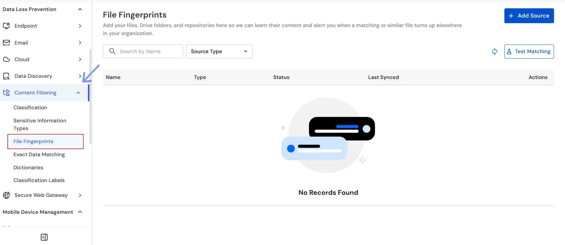 miniOrange Endpoint DLP File Fingerprints page