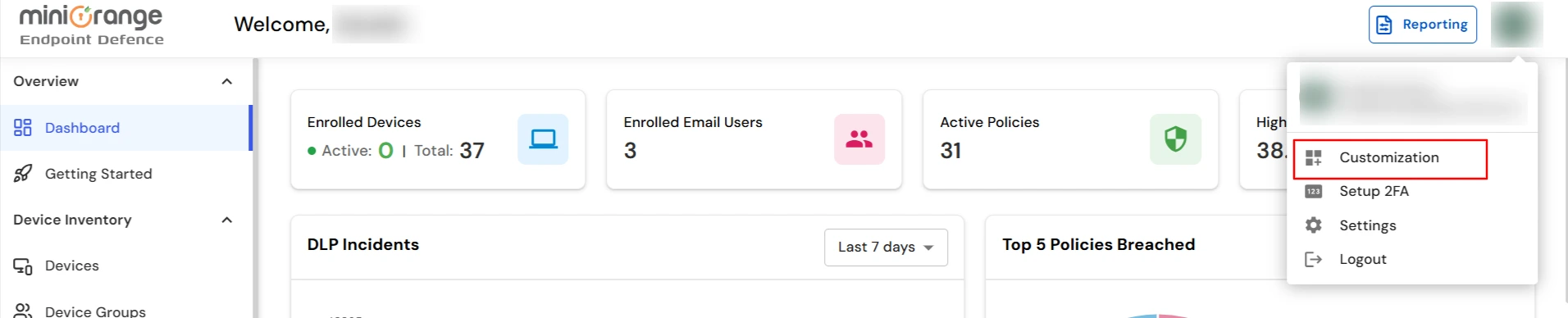 miniOrange DLP Customization from user profile for email template configuration