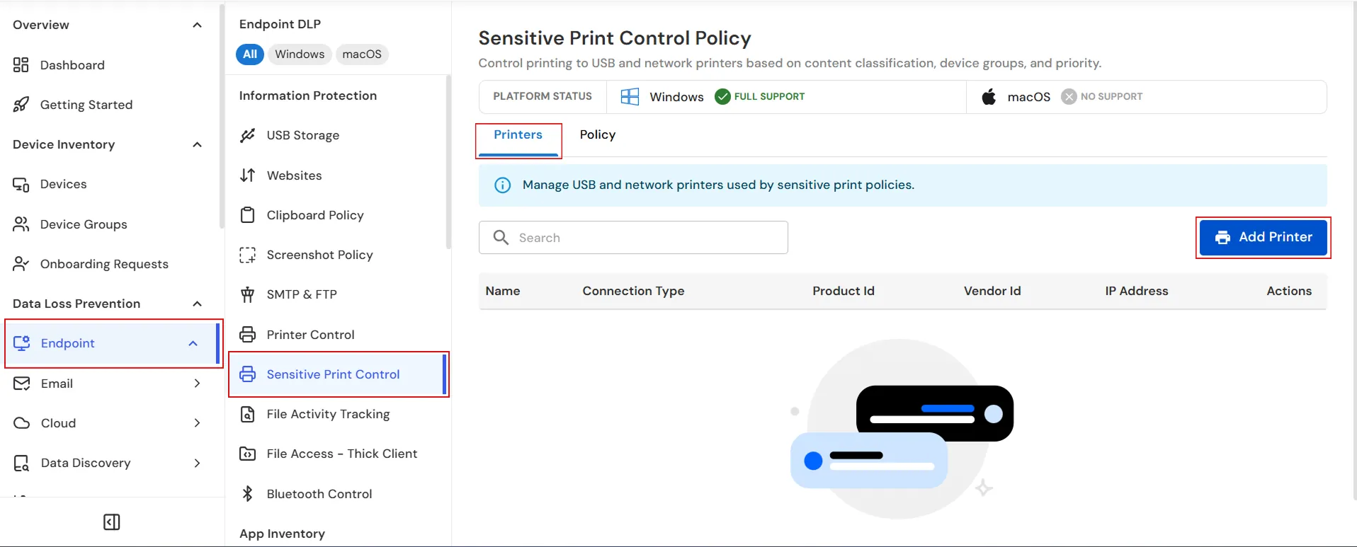 Add a printer in Sensitive Print Control
