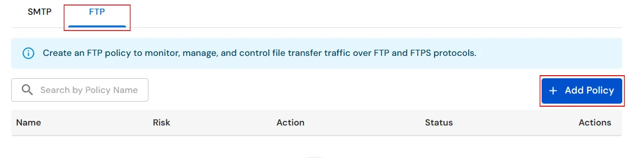 miniOrange Endpoint DLP FTP Add Policy button