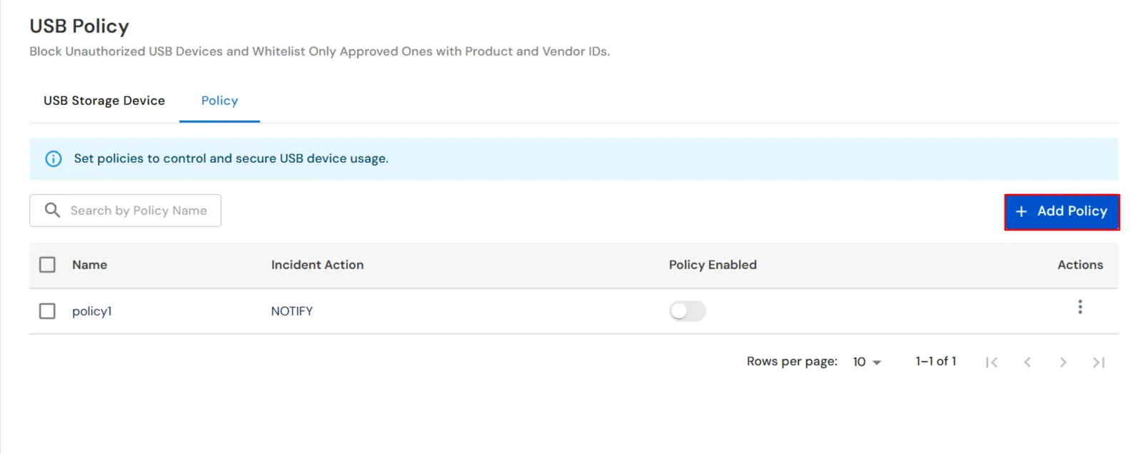 miniOrange DLP USB Policy Setup | Form for adding a new USB policy in the DLP system
