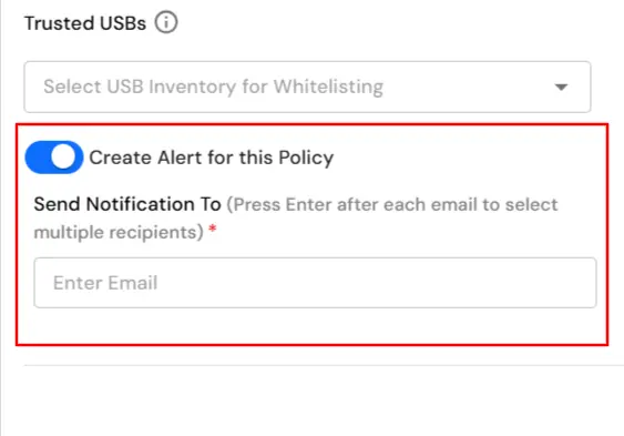 miniOrange DLP Create Alert for USB policy breach with recipient email addresses