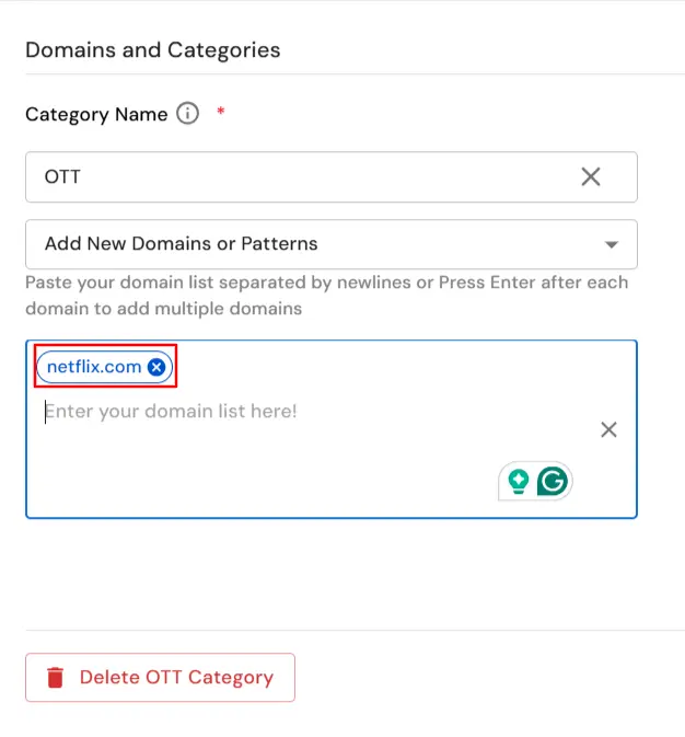 miniOrange DLP add domain to category for website blocking policy
