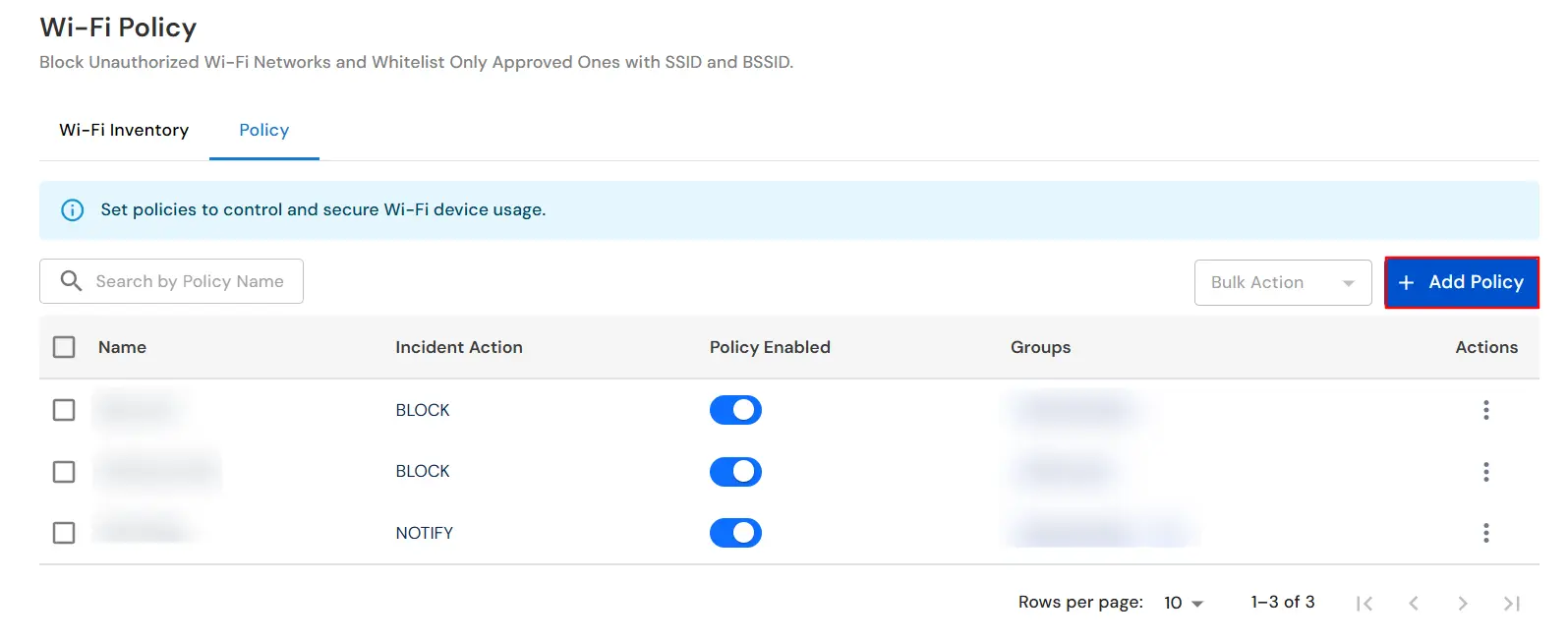 Create Wi-Fi Policy in miniOrange DLP - Add new policy to restrict unauthorized networks