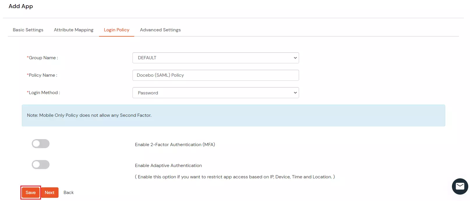 Docebo Single Sign On (SSO) save saml configuration