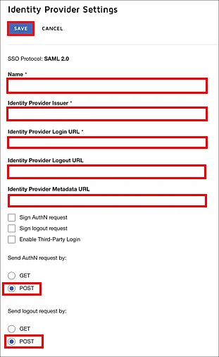 Configure DocuSign Single Sign-On (SSO): IDP Settings