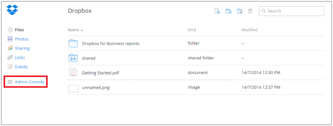 Dropbox two-factor authentication (2FA) : admin console