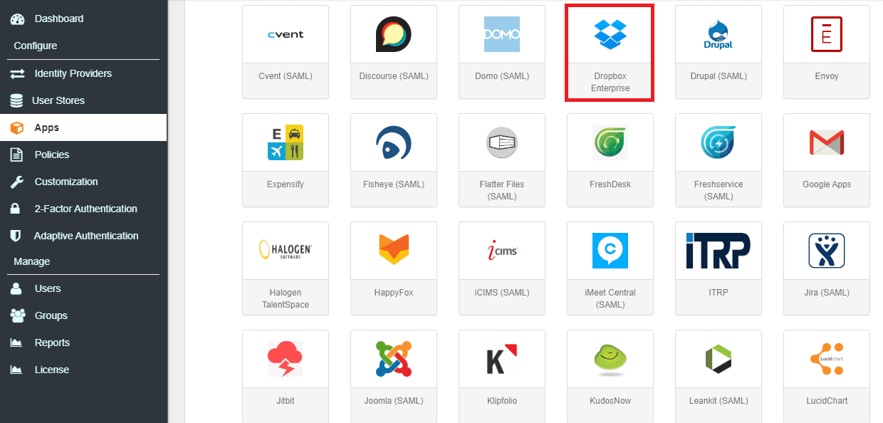 Dropbox Single Sign-On (SSO) manage apps