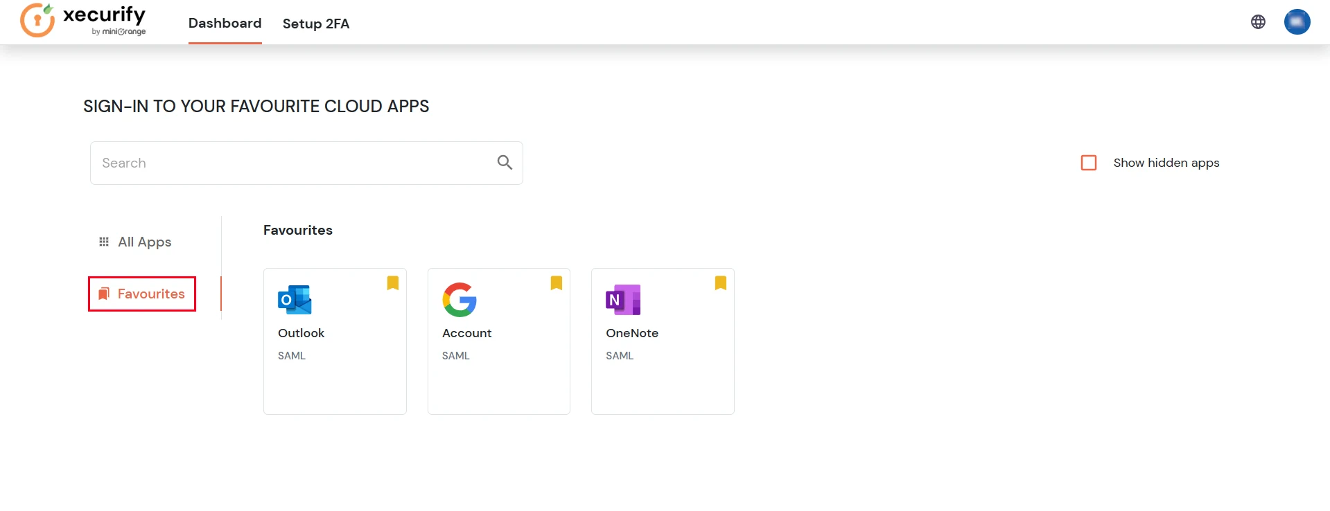 miniOrange Identity Platform End User Self-Service Portal: Favourite