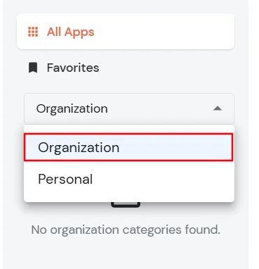 miniOrange Identity Platform End User Self-Service Portal: Switch between Organization and Personal categories