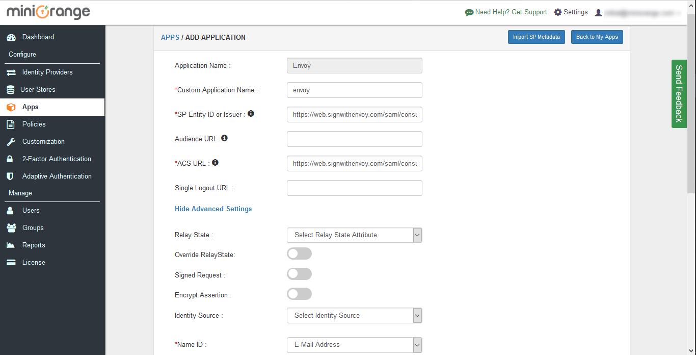 Envoy Single Sign On (sso) configuration steps