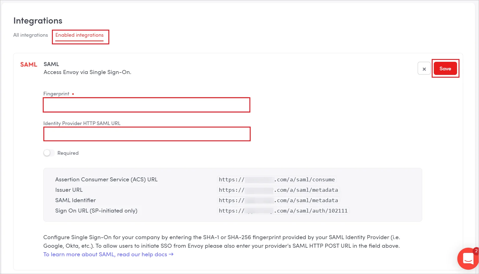 Envoy Single Sign On (sso) provide the required info