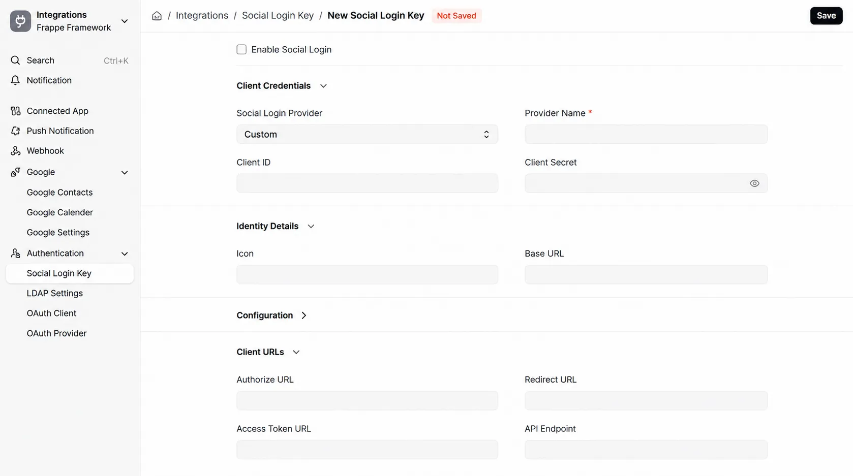 Fill the details of social login key