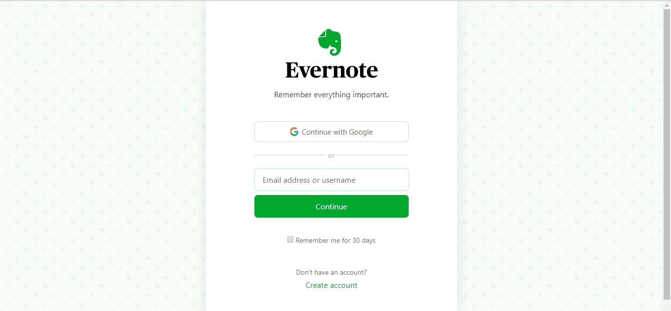 Evernote  Single Sign-On (sso) user login page 