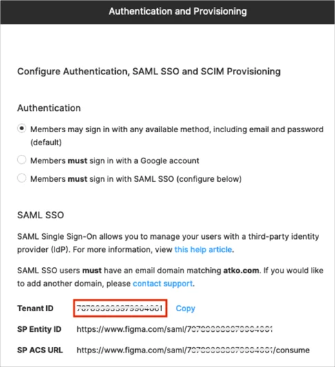 Figma two-factor authentication (2FA): tenant id