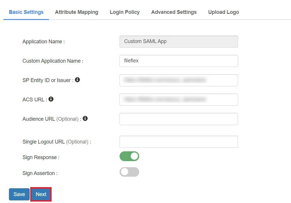 fileflex Single Sign-On (sso) Add IdP basic settings