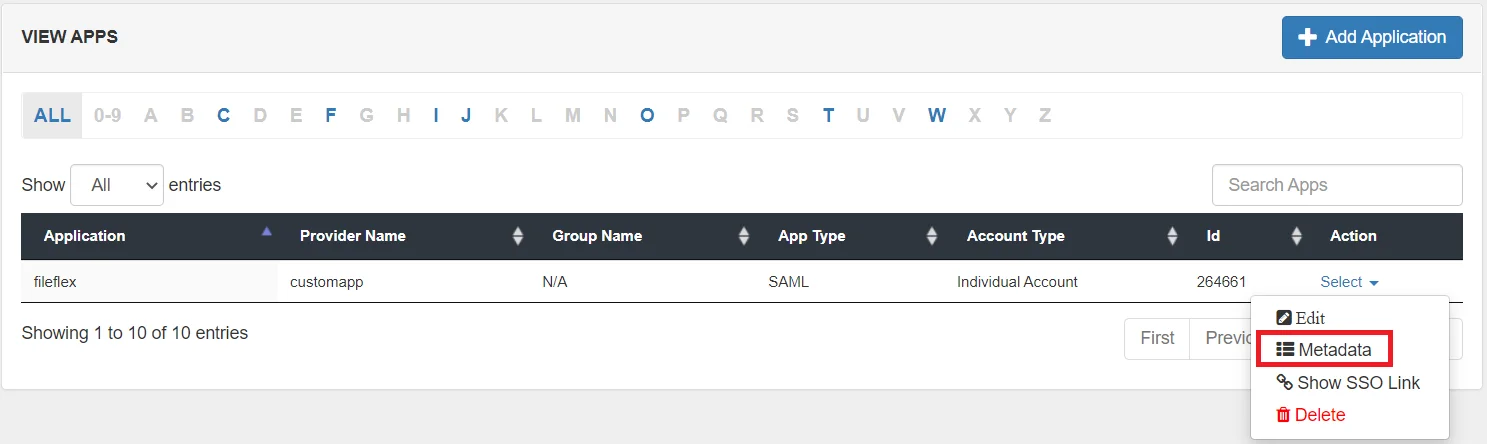 fileflex Single Sign-On(SSO) metadata