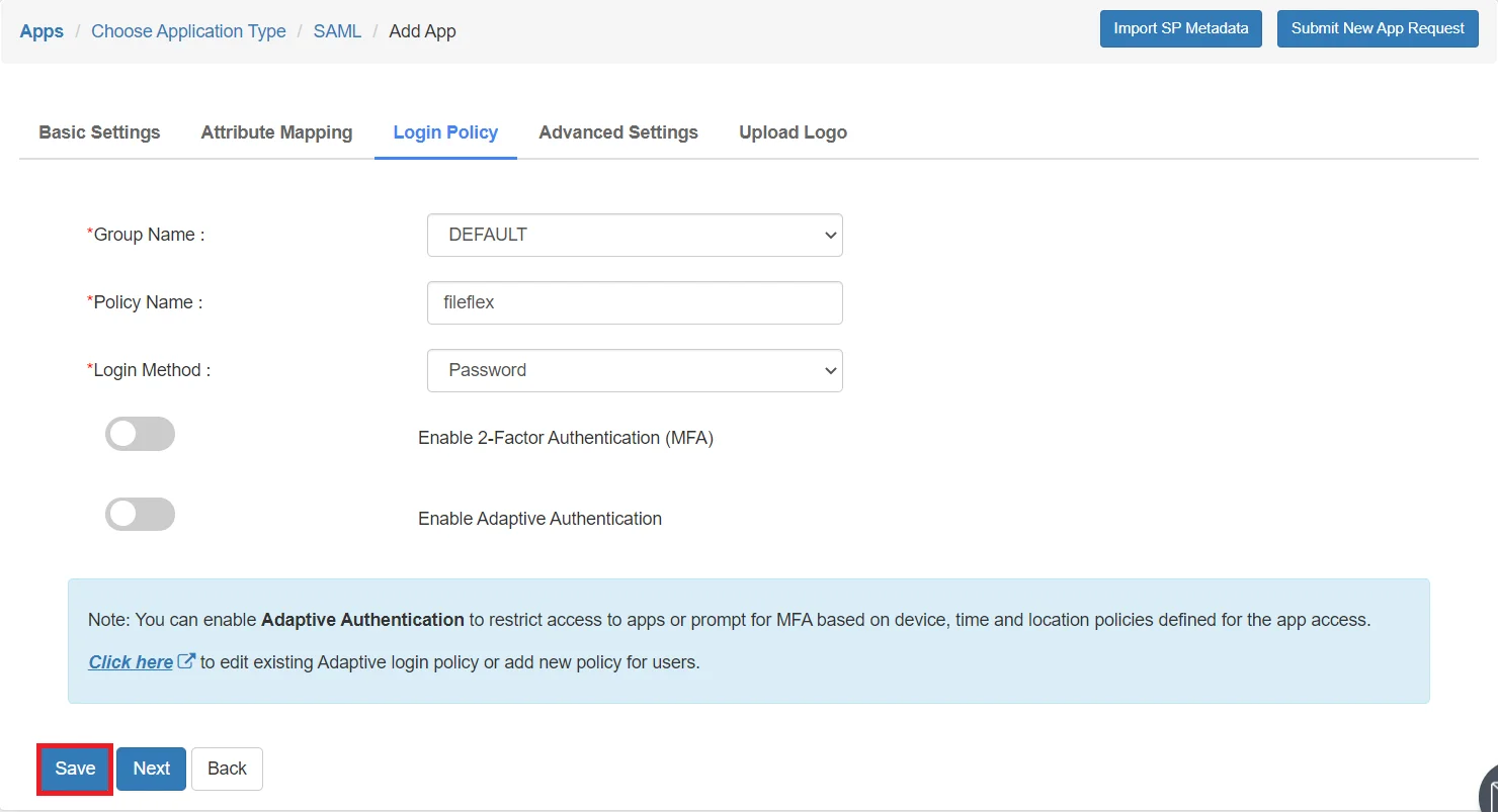 fileflex Single Sign-On(SSO) policy