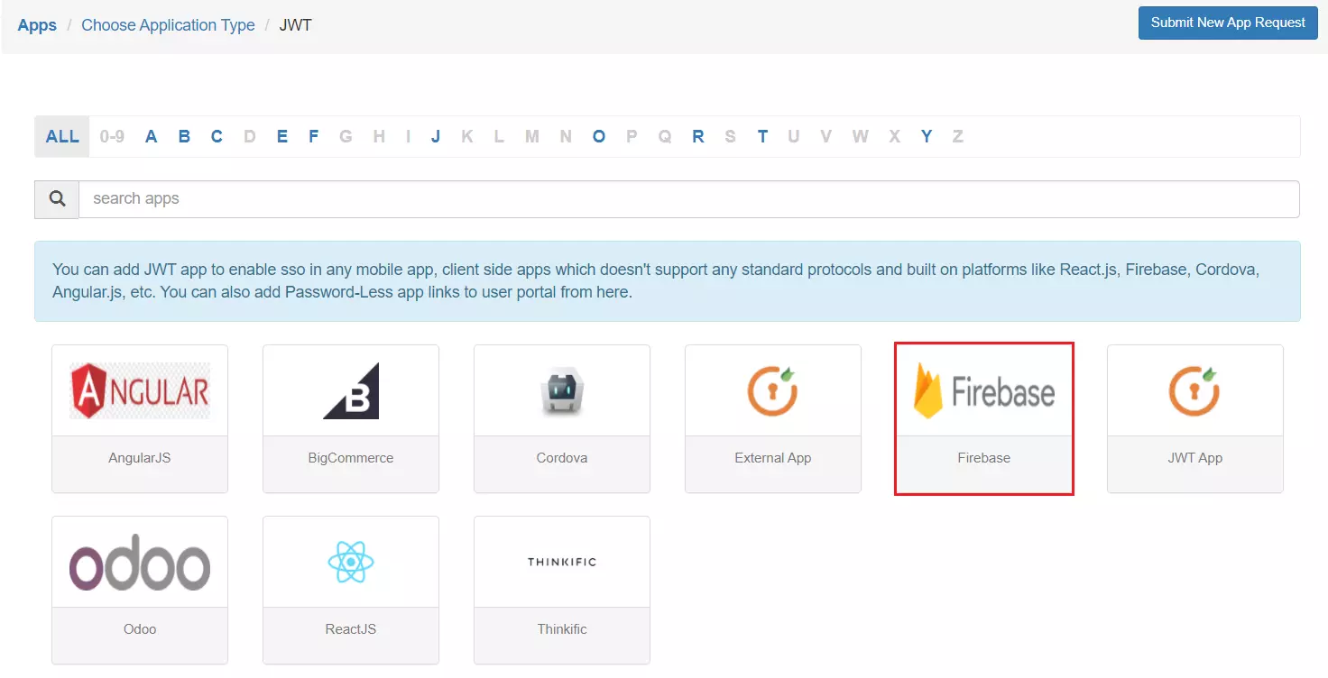 Firebase Single Sign-On (SSO): select firebase app