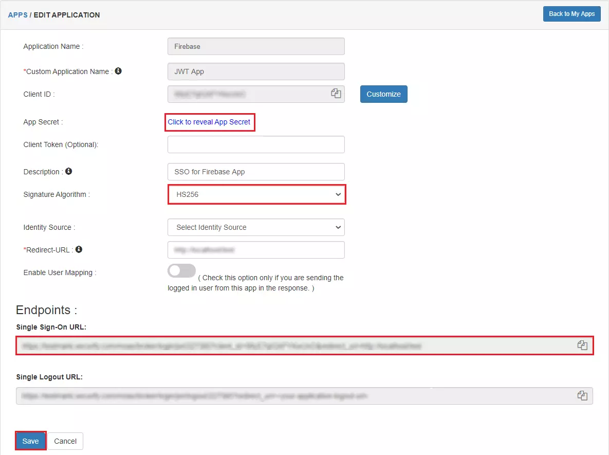 Firebase Single Sign-On (SSO): add app secret jwt
