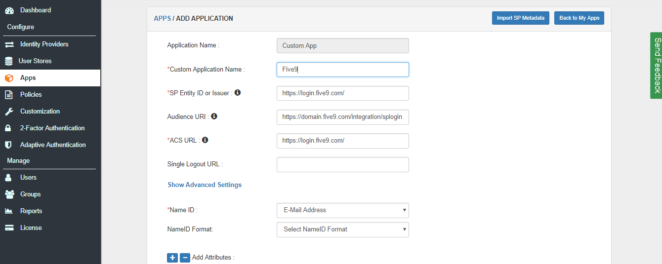 Five9 sso add apps