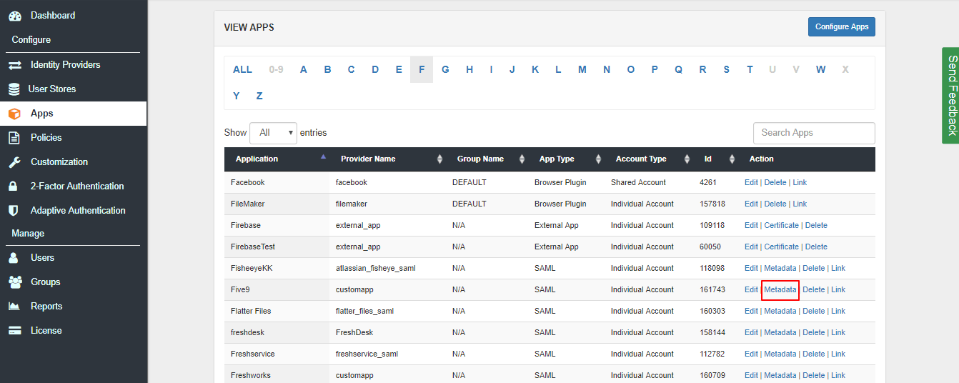 Single Sign On (sso) five9 sso download metadata