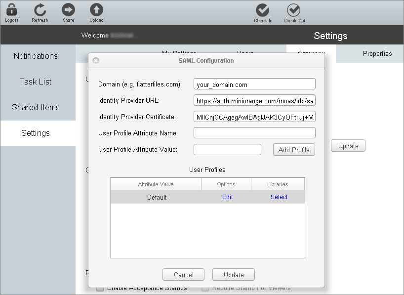 flatterfiles sso enter configuration details