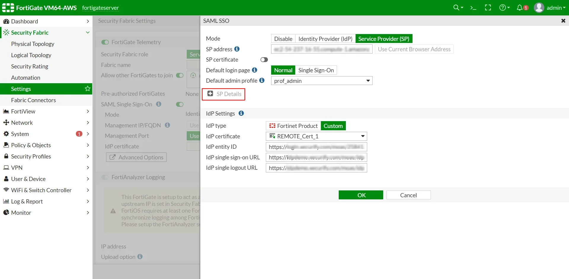 Fortigate Single Sign-On: Click Advanced Options