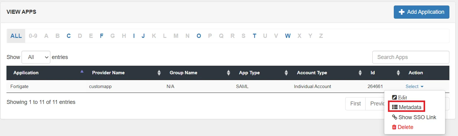 Fortinet Single Sign-On (FSSO): Select Metadata