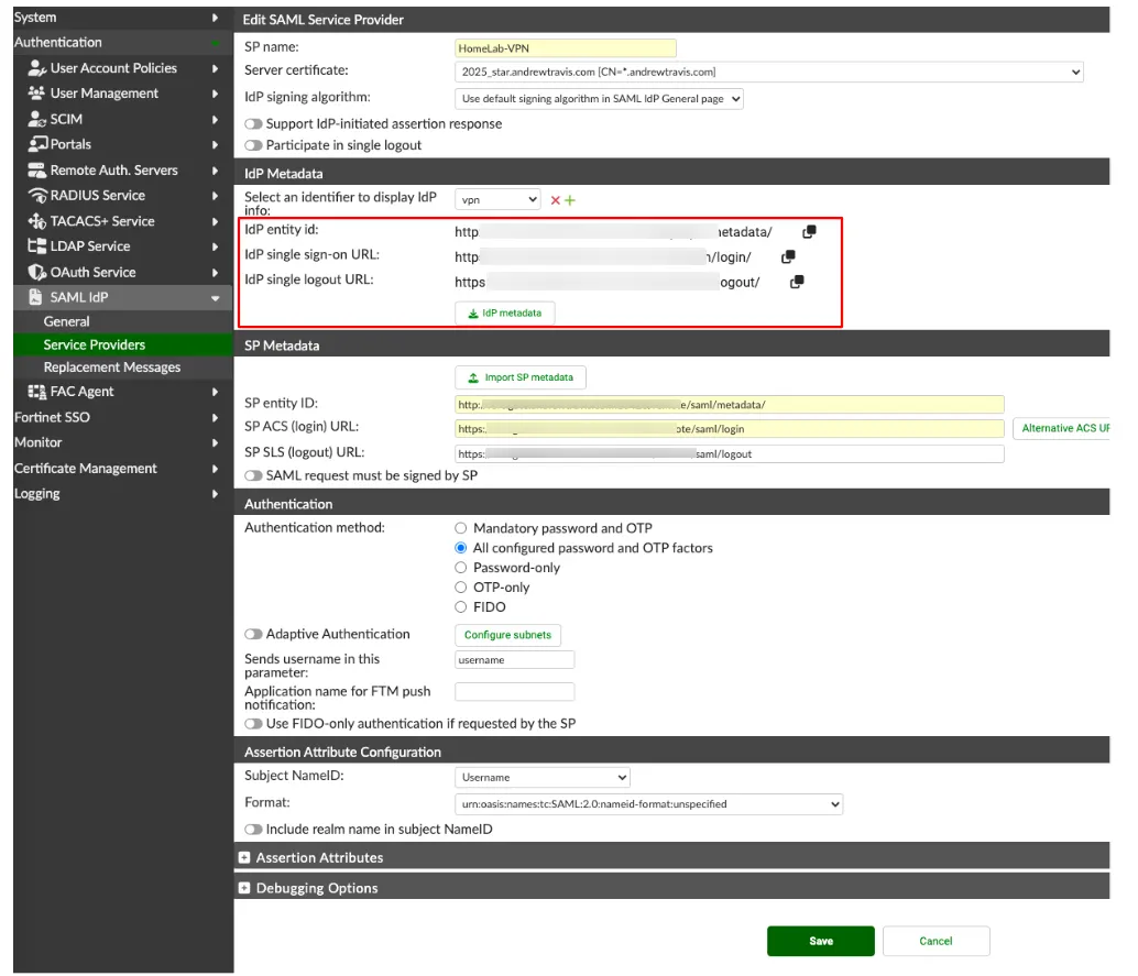 Fortinet Single Sign-On (FSSO): IdP details