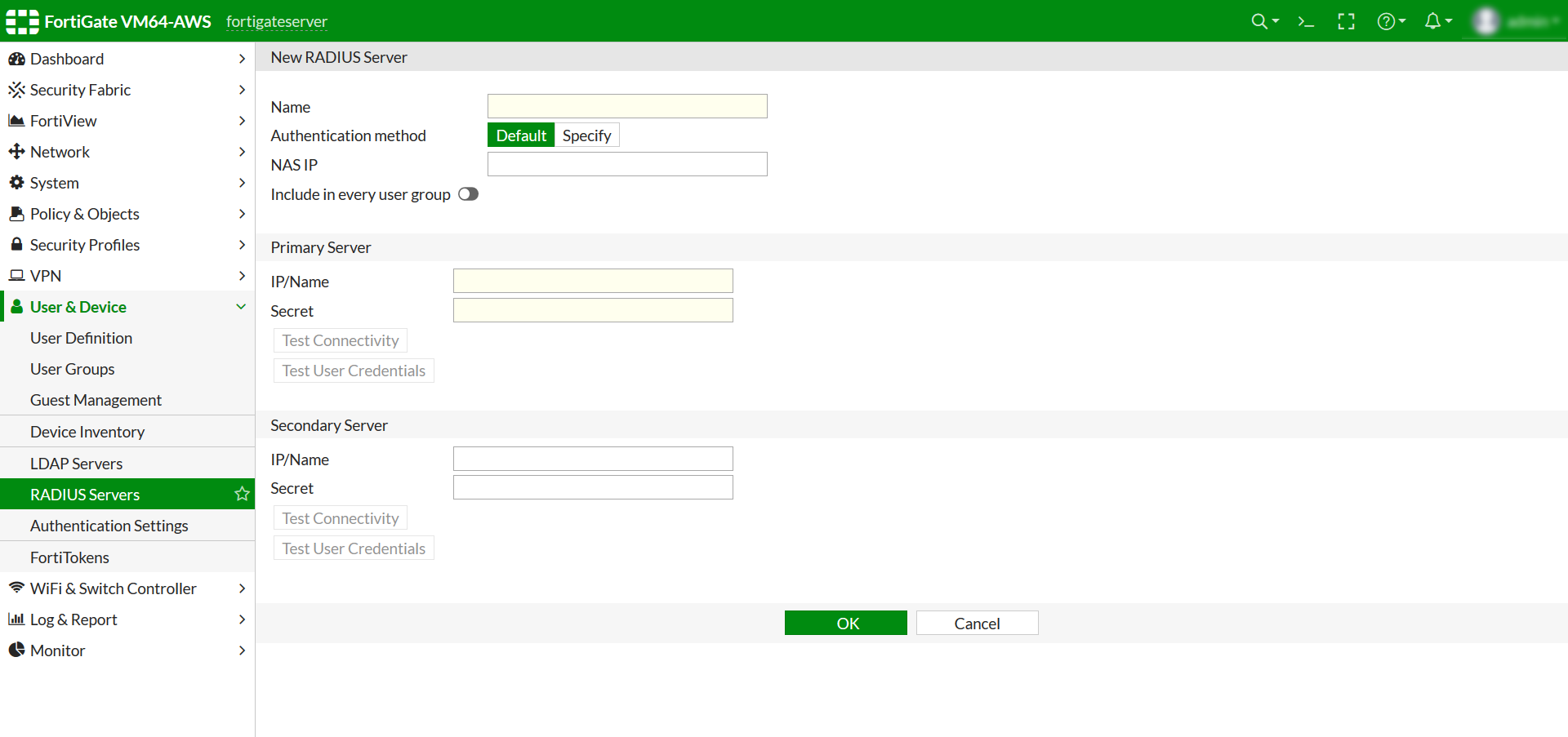 Fortinet VPN MFA 2FA multi-factor / two-factor authentication App Radius server configuration