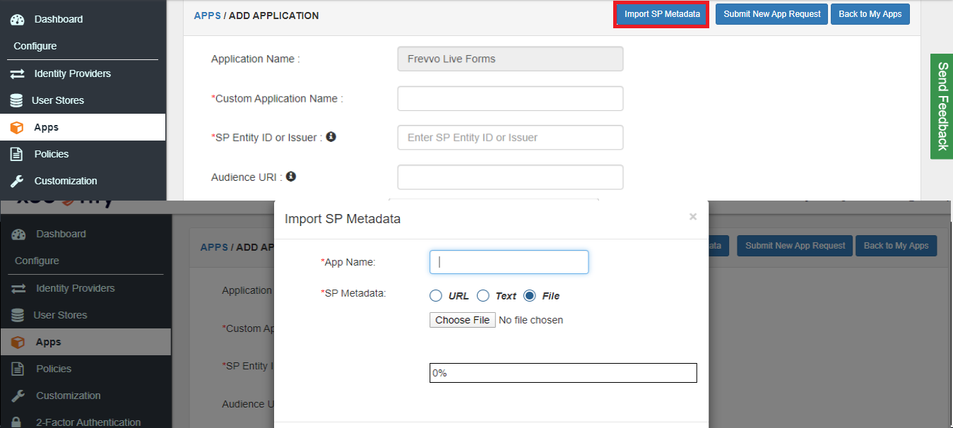 Frevvo Single Sign On (SSO) solution import frevvo service provider metadata