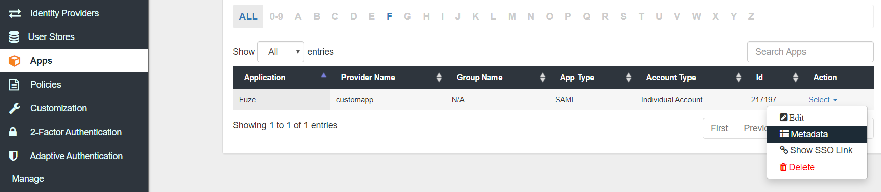 Fuze Two Factor Authentication (2FA) metadata link