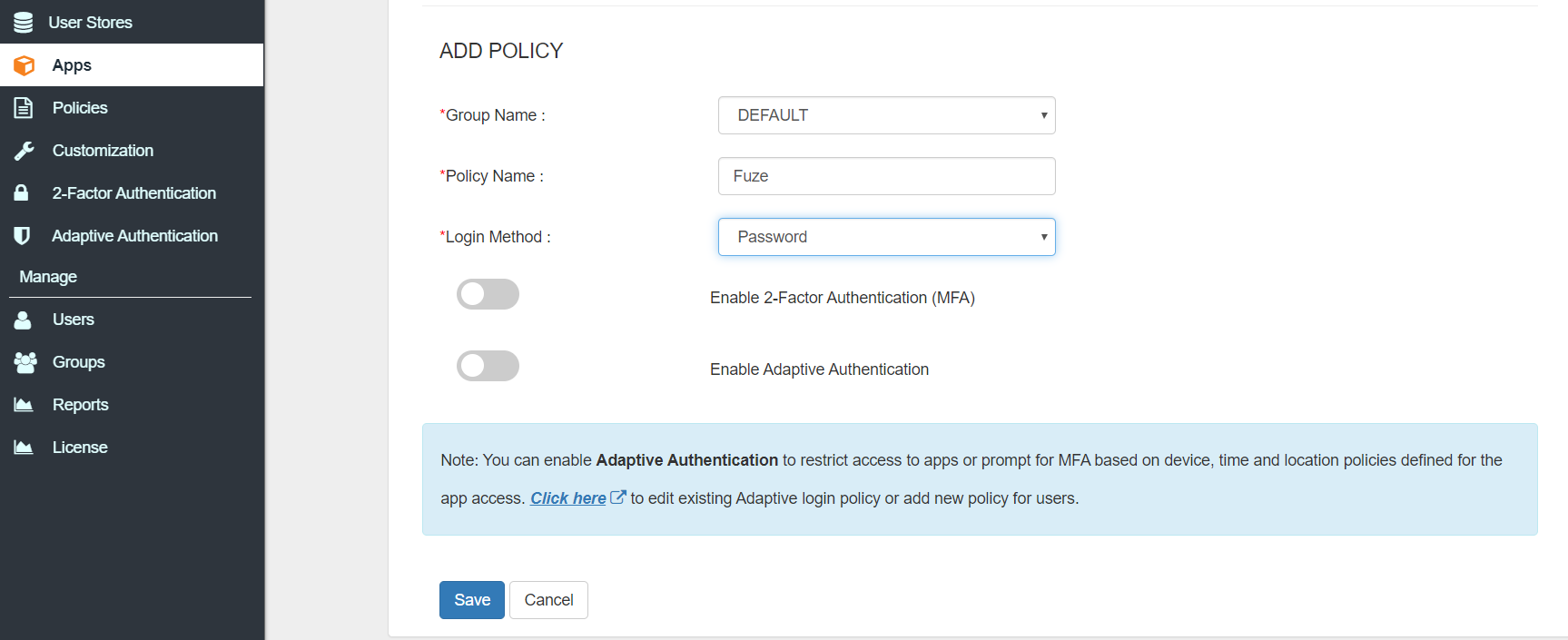 Fuze Two Factor Authentication (2FA) save configurations