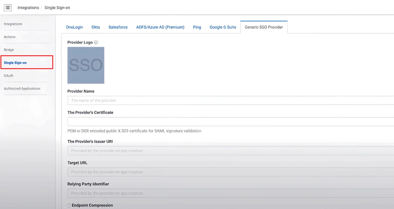 Genesys Cloud Single Sign-On (SSO) Provider the required details