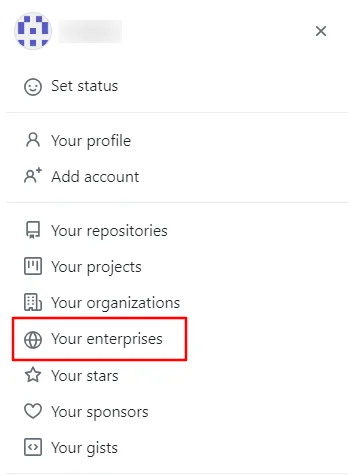GitHub Single Sign-On (SSO) Go to profile photo, click your Enterprises