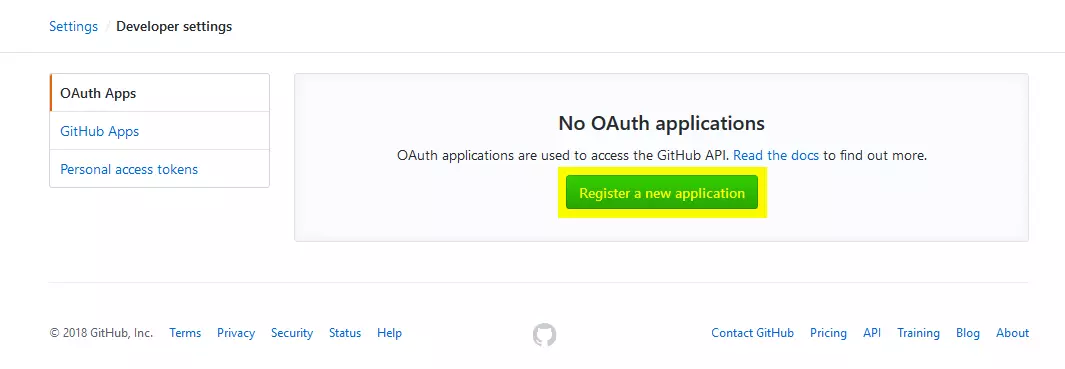 Register new application in Github