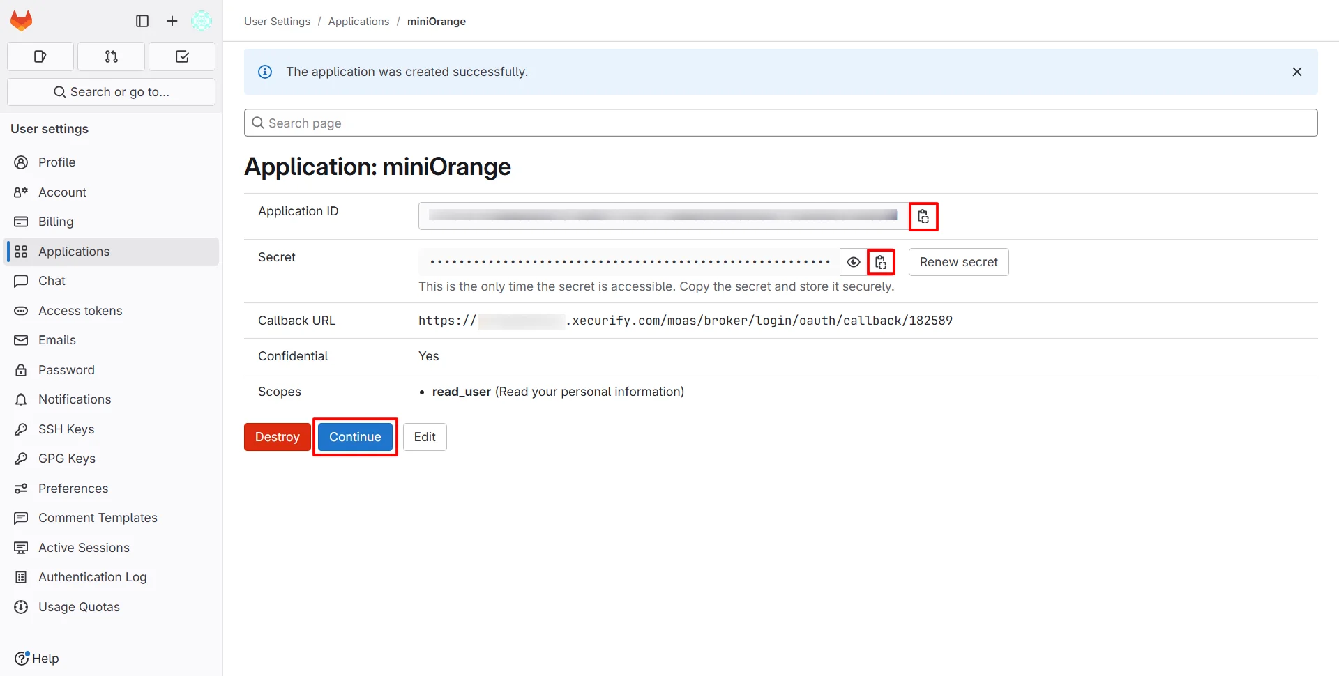 GitLab as IDP: Copy Application ID and Secret