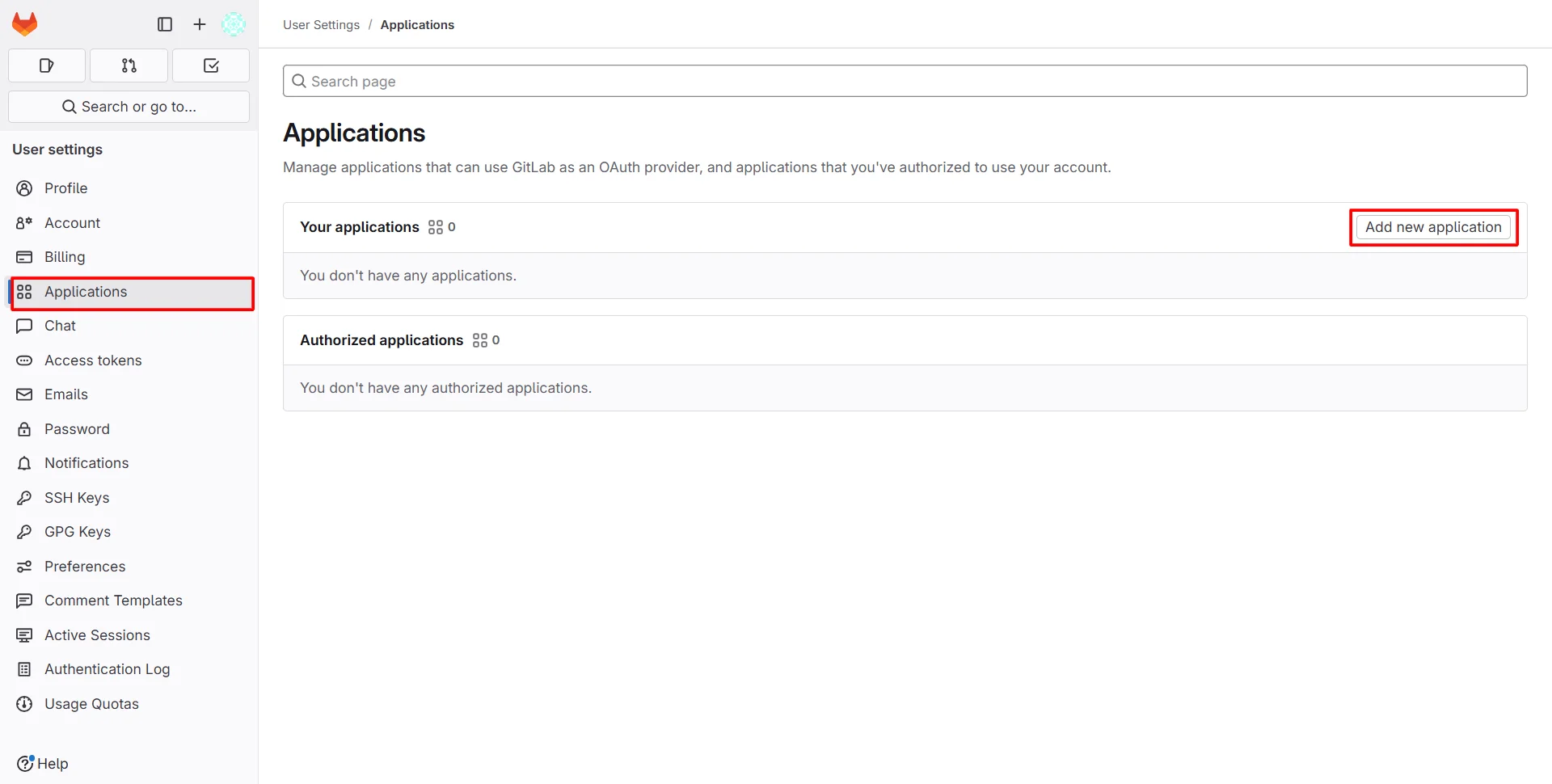Gitlab as IDP: Select Applications and click Add new application