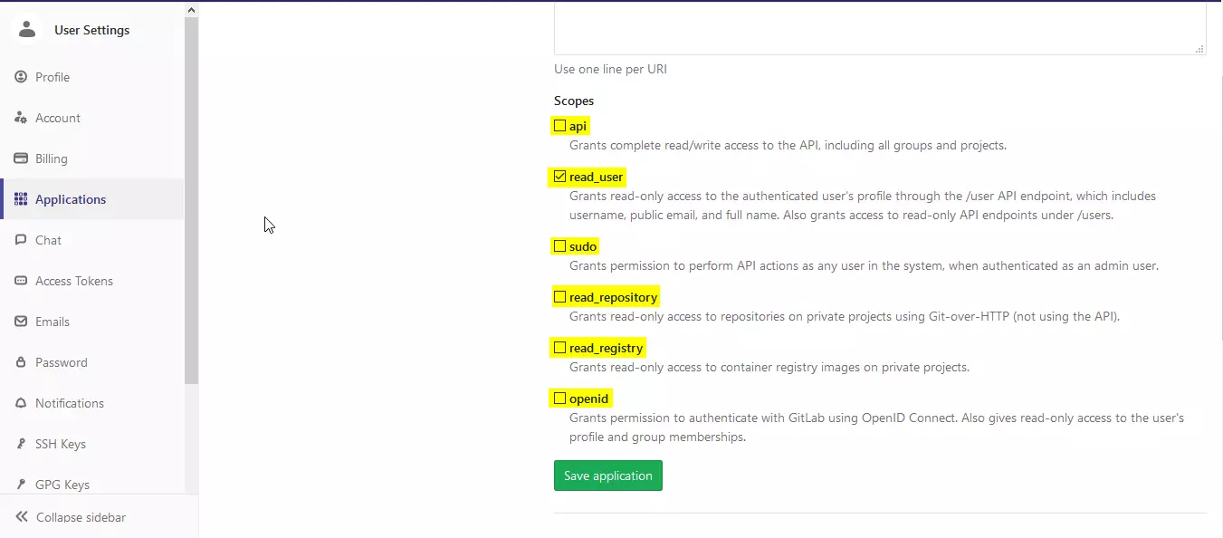 Configure GitLab OAuth 2.0 SSO (Scope Settings)