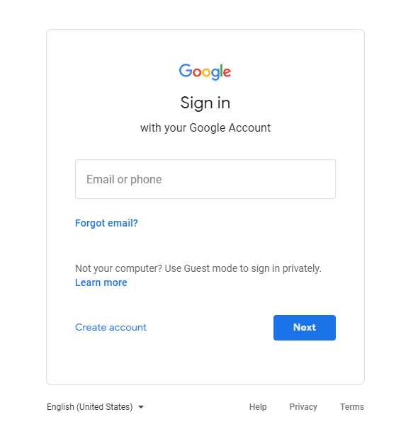 Gmail Personal  Single Sign-On (sso) user login page 