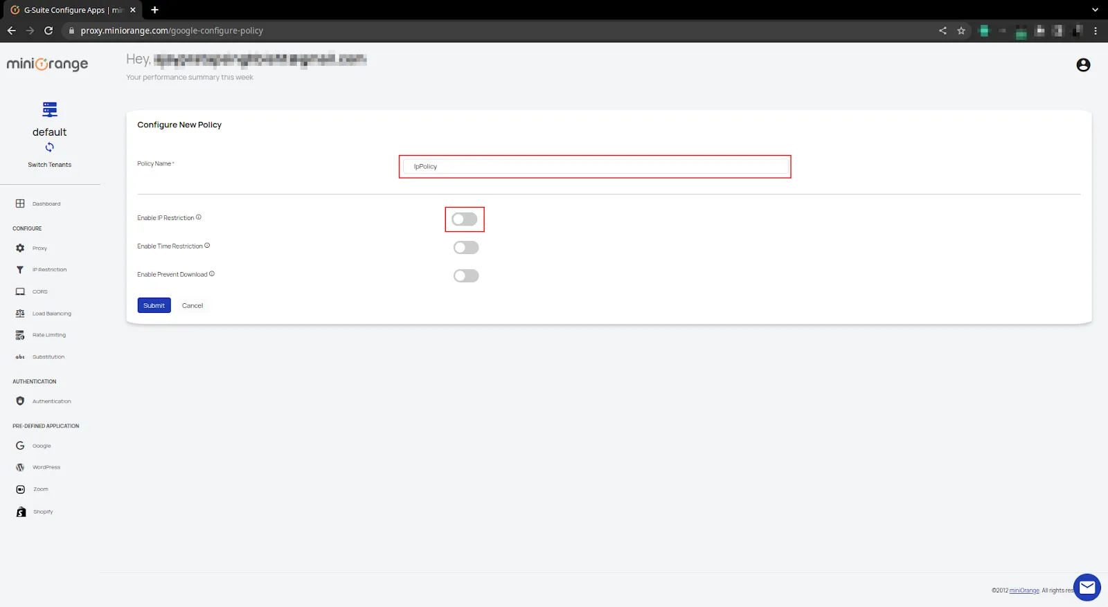 Google Access Restriction policies name policy enable toggle