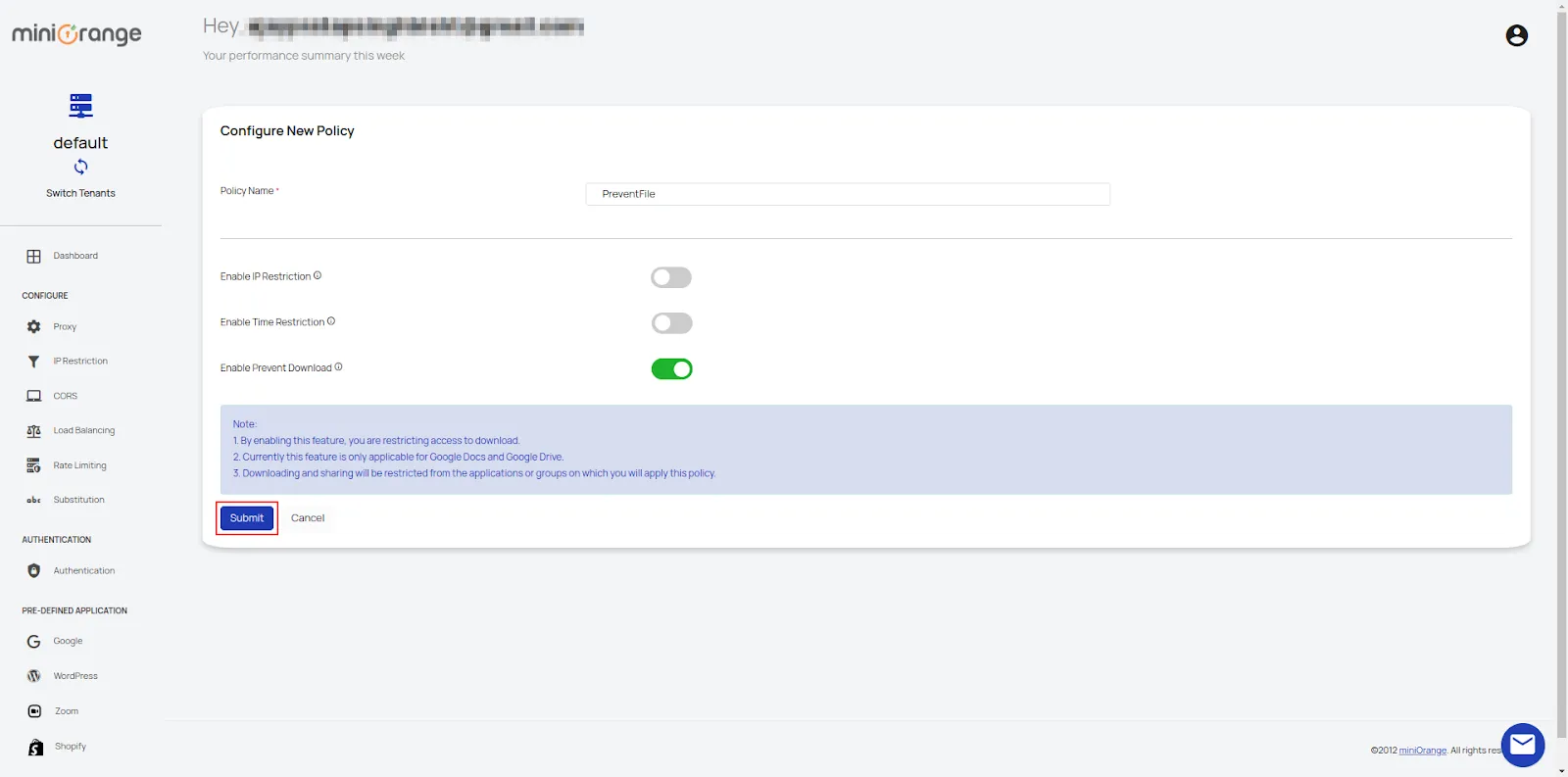 Google Access Restriction policies prevent share download policy