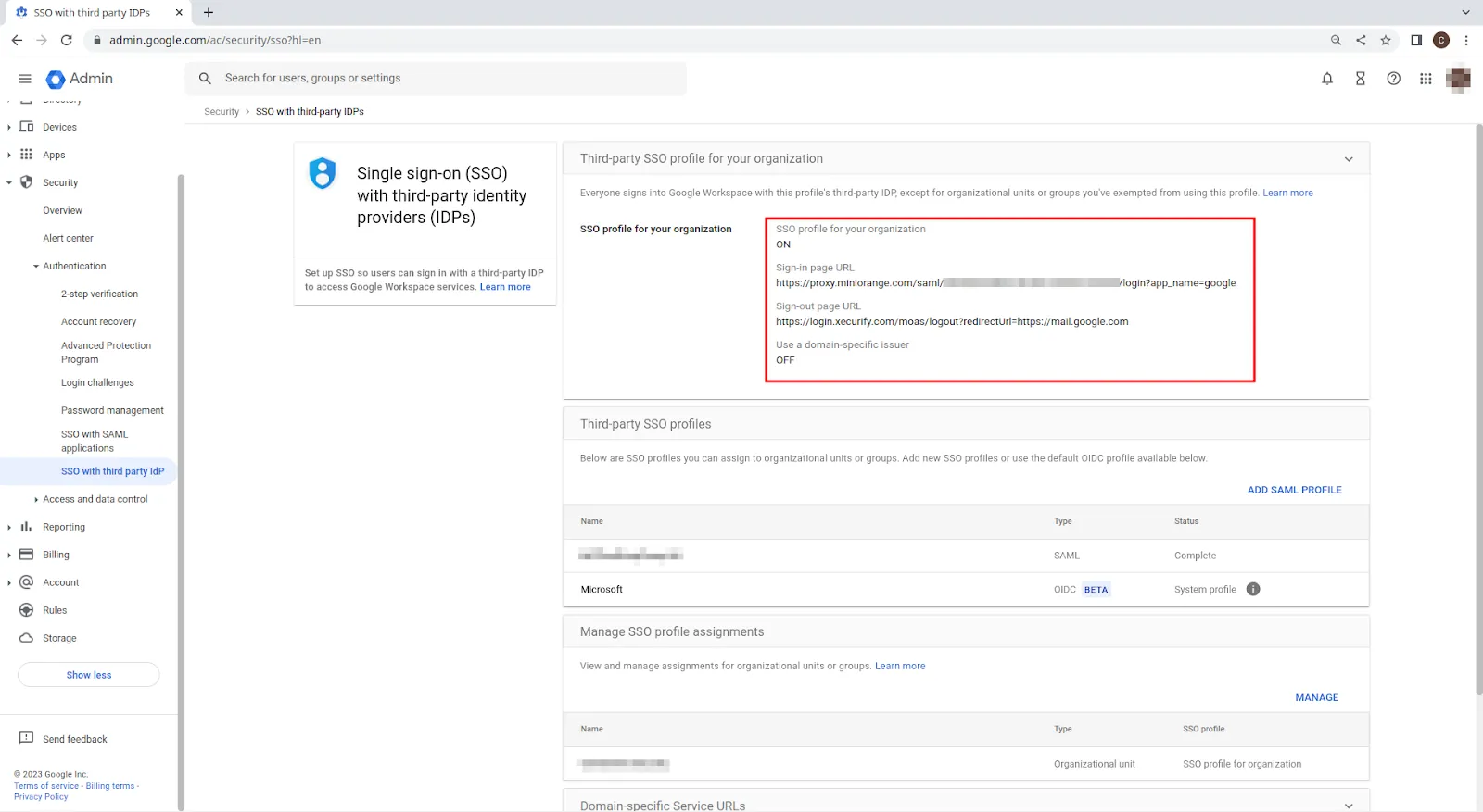 Google Access Restriction policies save button update configuration