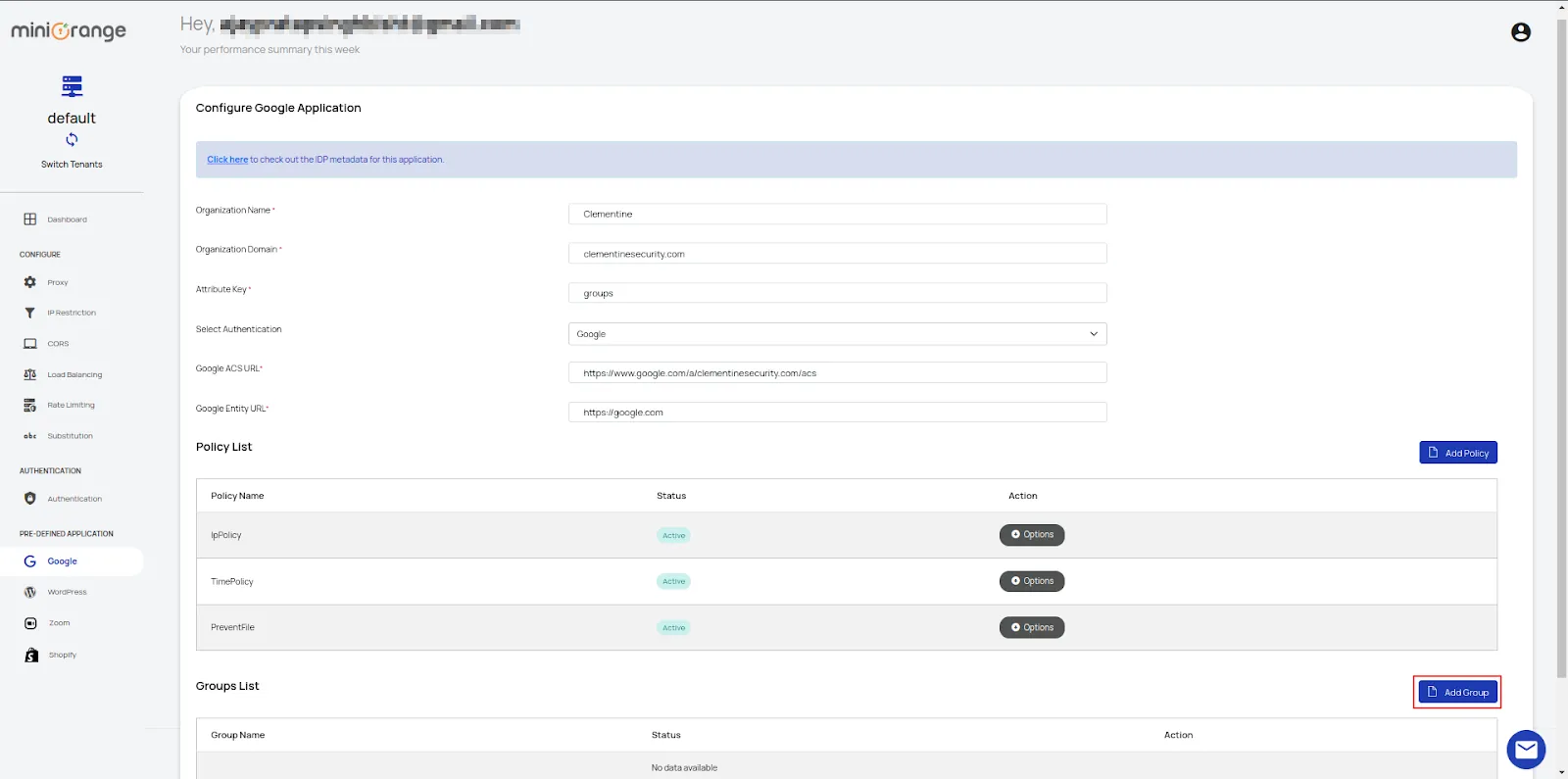 Google Access Restriction policies successful configure restriction policy