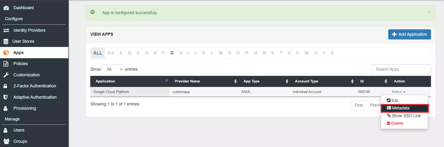 Google Cloud Platform Single Sign On (sso) Select Metadata