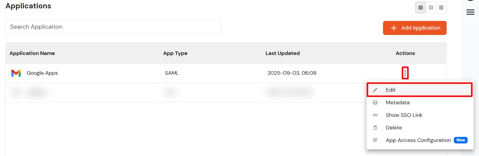 Google App SSO (Single Sign-On): Edit Application