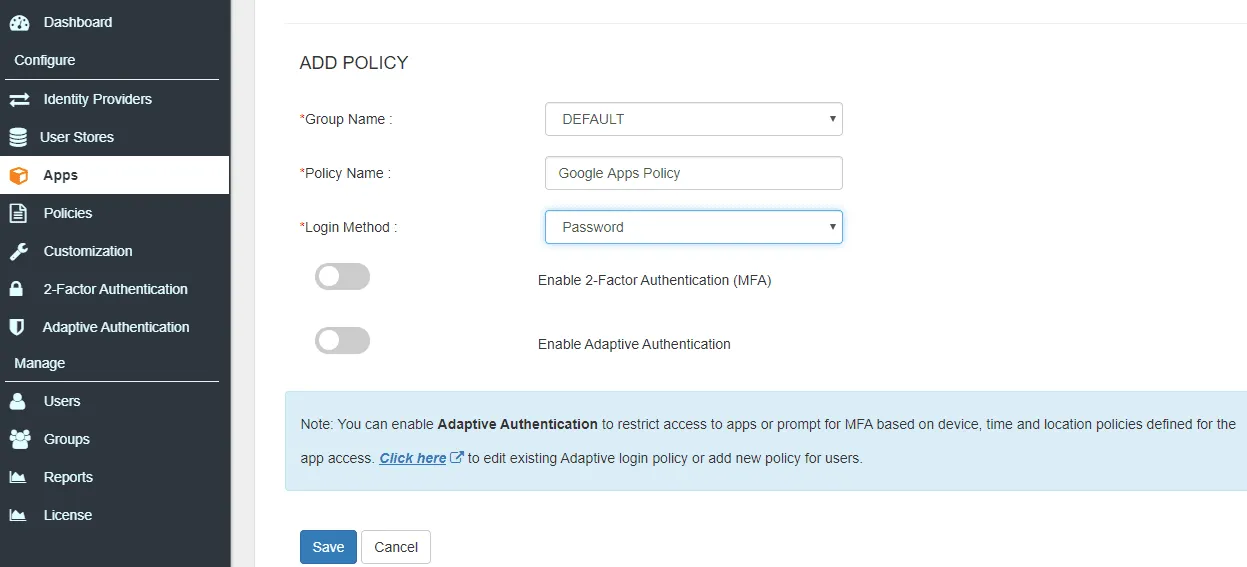 Google Apps 2FA (Two-Factor Authentication) : add policy